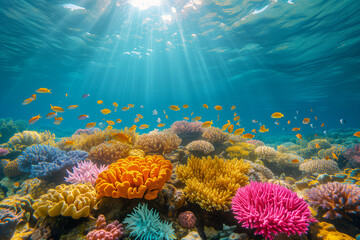 Obraz premium Lourishing coral reef dying due to rising ocean temperatures.