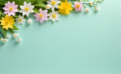 Empty template, simple background, spring flower, copy space. Generative AI