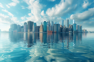 Fototapeta premium A panoramic image of a flooded coastal city.