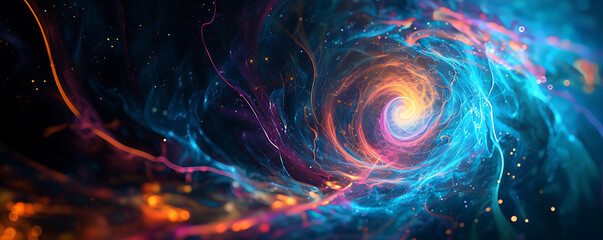 abstract background with neon tendrils spiraling into a cosmic vortex, evoking a sense of energy and movement in a celestial dance - obrazy, fototapety, plakaty
