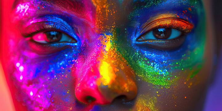 Rainbow Facial Fun: Playful Portraits of People with Their Faces Painted in Vibrant Rainbow Hues