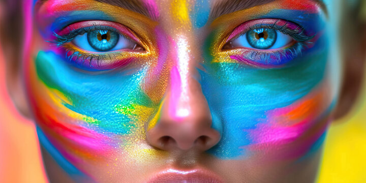 Rainbow Facial Fun: Playful Portraits of People with Their Faces Painted in Vibrant Rainbow Hues