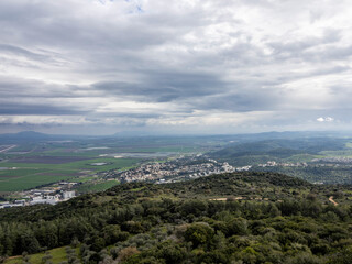 Fototapeta na wymiar View from Mount Carmel down upon Jezreel valley, Israel 