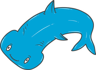 Cartoon illustration of a smiling blue dolphin