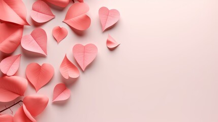 Pink romantic paper hearts in love background. Valentine's day and anniversary theme.