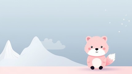 Cute and adorable baby pink bear on the nature background