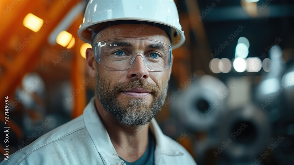 Aufkleber Professional mechanical engineering working at metal factory. Generative AI.