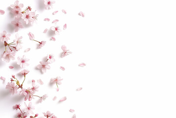 桜と花びら・白背景