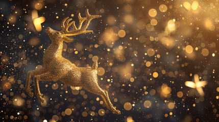 Obraz na płótnie Canvas Christmas golden elk background illustration, winter Christmas Eve decoration texture scene illustration