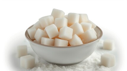 White sugar cubes in bowl isolated on white background. Generative AI.