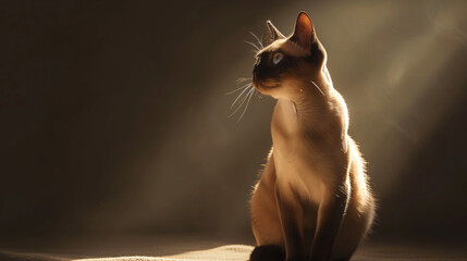 A Burmese Cat, Its Glossy Sable Coat Reflecting - obrazy, fototapety, plakaty