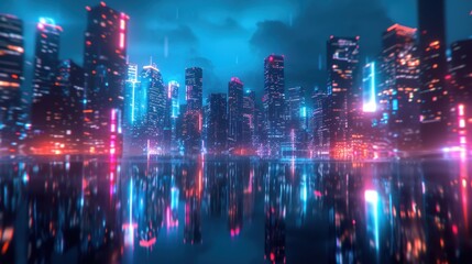 Fototapeta na wymiar glowing futuristic city night lights