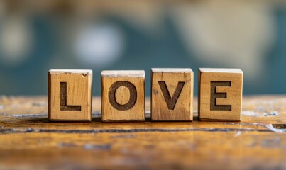 Wooden blocks with LOVE word with background, Valentine's concept.