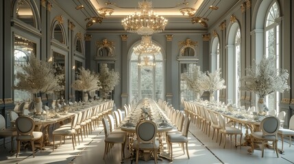 The dining room is in an elegant style and is embellished with oriental elements. Generative AI. - obrazy, fototapety, plakaty