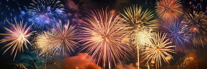 Naklejka premium Colorful fireworks at major festivals with night lighting