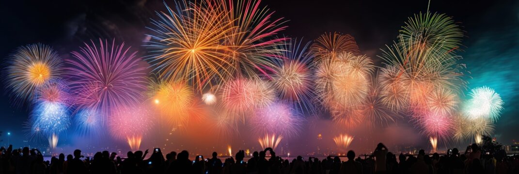 Colorful fireworks at major festivals with night lighting
