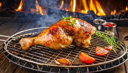 roast chicken leg on grill