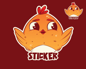 orange beautiful bird sticker. bird illustration. cute bird. cartoon illustration stickers vector