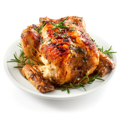 A succulent roasted chicken, golden-brown and expertly cooked