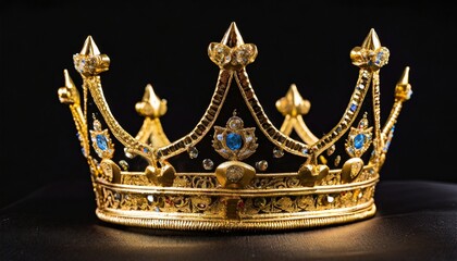 a king or queen s golden crown on black background low angle