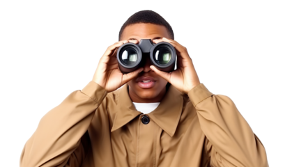 African American man looking through binoculars, cut out