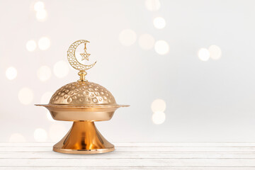 Ramadan vintage metal bowl isolated on white background