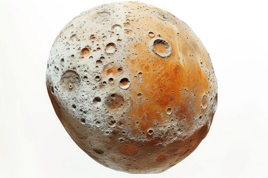 Photo concept of Phobos, a moon of Mars, showcasing its irregular shape and cratered surface against a white background Generative AI