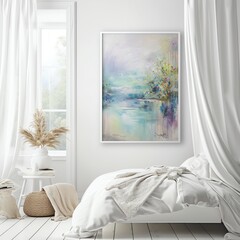 Serene Bedroom with Abstract Wall Art