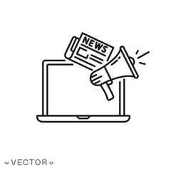 news content icon, share media latest, social personal blog, latest information, megaphone announce, thin line symbol isolated on white background, editable stroke eps10 vector illustration