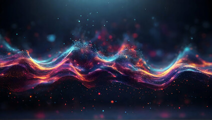 Fototapeta na wymiar Abstract Waving Particle Technology Background Design. Abstract wave moving dots flow particles, hi-tech and big data background design