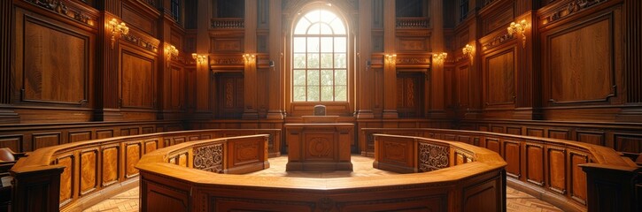 A courtroom where economic policies are debated, symbolizing regulatory environments