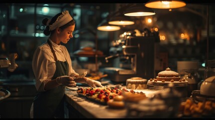 Woman Standing in Front of Counter, Preparing Food, Valentine Day