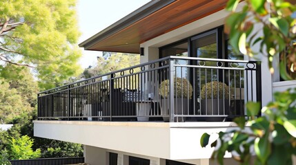fence. chrome stainless steel fence on balcony - obrazy, fototapety, plakaty