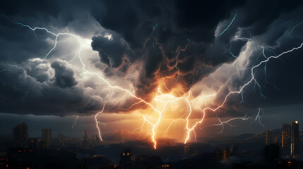 Fototapeta na wymiar Illustration of lightning storm and thunder climate change