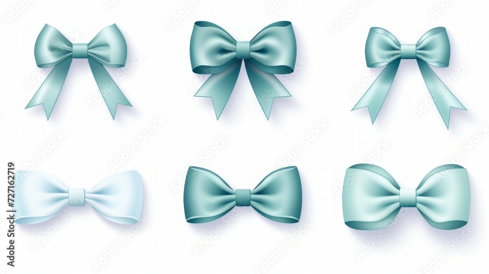 Poster set of different blue ribbons, on a white isolated background generative ai