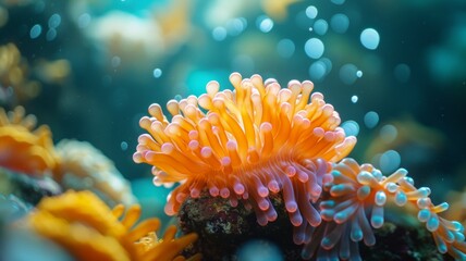 Naklejka na ściany i meble orange Soft Coral with Sea anemone,