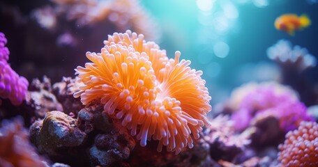 Naklejka na ściany i meble orange Soft Coral with Sea anemone,