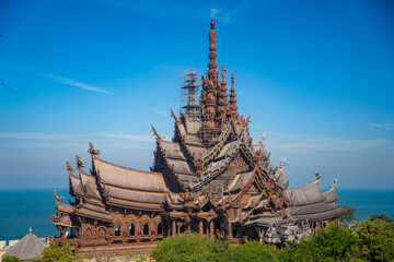 Sanctuary of Truth wooden temple in Pattaya Thailand is a gigantic wood construction located at the...