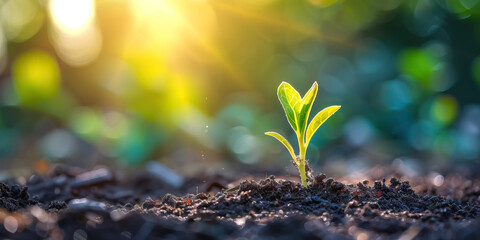 Sprouting Success: A Close-Up of a Seedling Breaking Through the Soil, Symbolizing the Start of a Journey Towards Growth and Achievement
