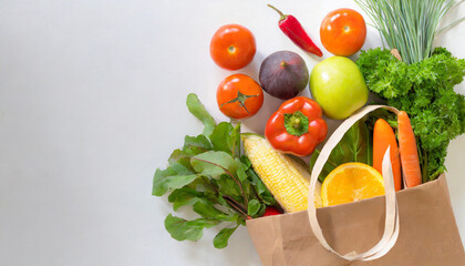 Organic Vegetables in White Paper Bag on Isolated Background