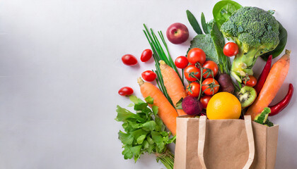 Fresh Vegetables in White Paper Bag on Isolated Background