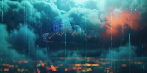 Negative Outlook: Dark Cloud Over a Financial Chart, Signifying Pessimism in the Market - obrazy, fototapety, plakaty