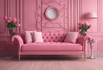 Valentine interior room have pink sofa and home decor for valentine's day, Generative AI
