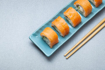 Salmon Sushi Rols Philadelphia On Rectangular Plate