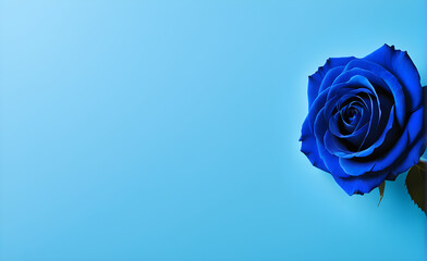 Blue rose template, simple background, copy space. Generative AI