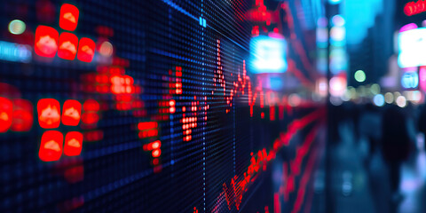 Obraz premium Dropping Stocks: Falling Stocks on a Stock Market Ticker, Indicating Market Decline