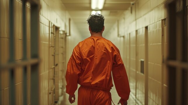 prisoner walking in orange uniform