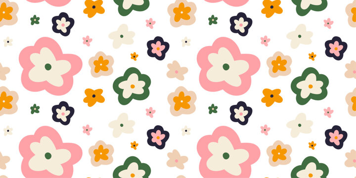 seamless pattern of cute little children's flowers. This print is perfect for the design of children's clothing and products for baby children.