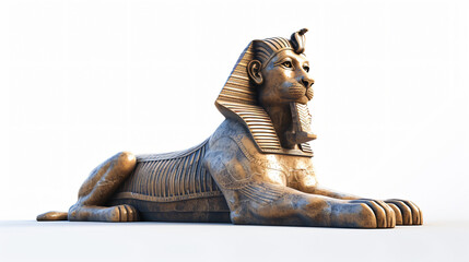 Mystical sphinx in an awe-inspiring 3D rendering, exuding an enigmatic aura. Perfect for creating a captivating atmosphere in any project. Isolated on a seamless background.