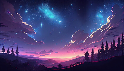 Anime sky art wallpaper background. Fantasy sky with beautiful star falls, Star falls with...